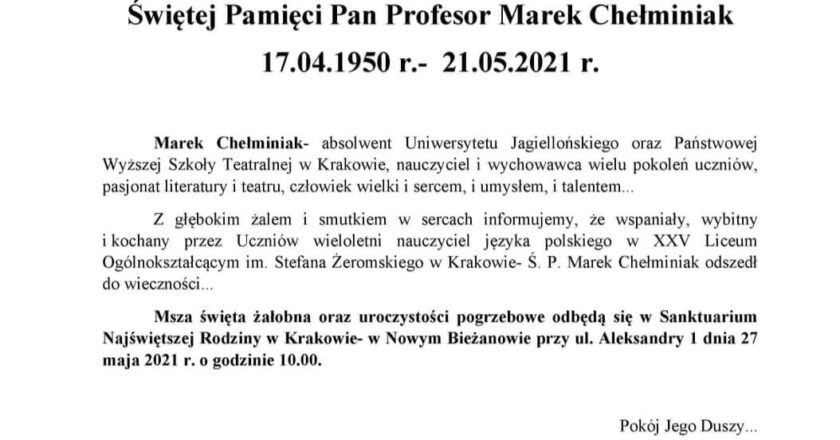 Świętej Pamięci Pan Profesor Marek Chełminiak