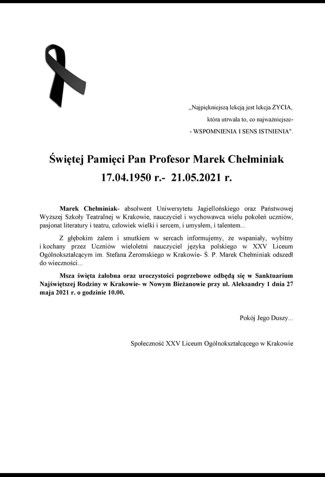 Świętej Pamięci Pan Profesor Marek Chełminiak