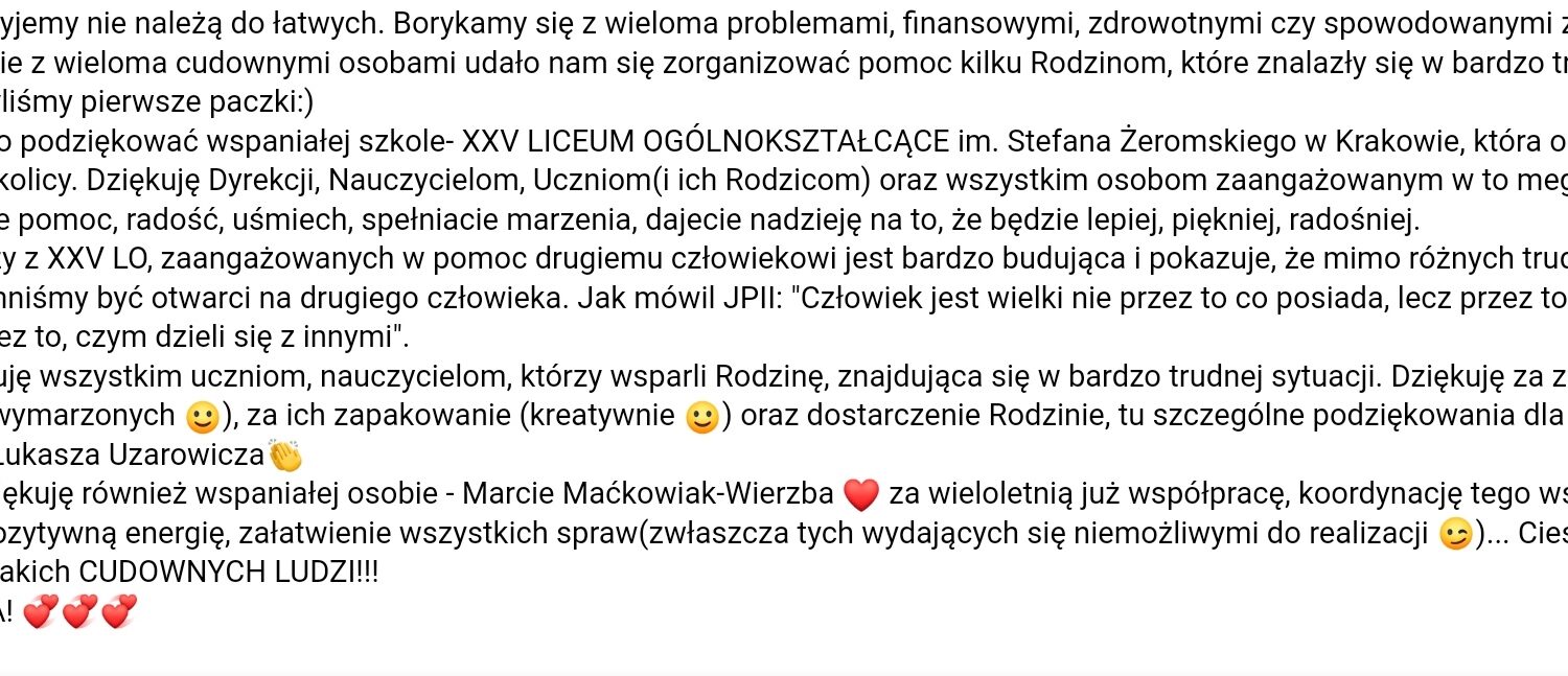 podziękowania za akcję szlachetna paczka